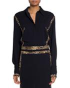 Snake-piped Jersey Button-front