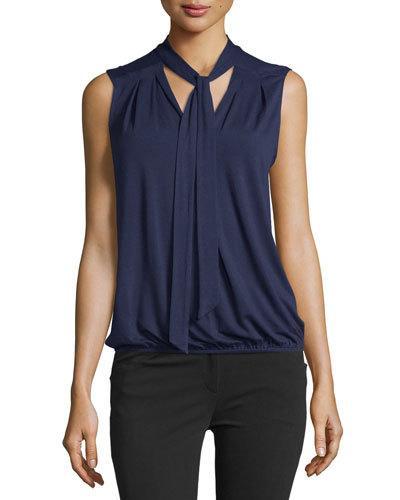 Tie-neck Blouson Tank, Navy