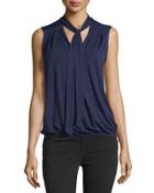 Tie-neck Blouson Tank, Navy
