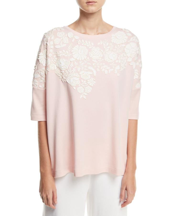 Relaxed Big Tee With Floral Applique