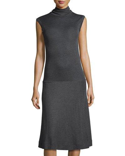 Sleeveless Turtleneck Wool Dress, Dark Gray