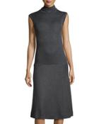 Sleeveless Turtleneck Wool Dress, Dark Gray