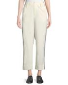 Wool Straight-leg Ankle Trousers With Ribbon Trim