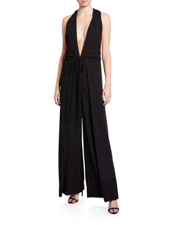 Plunge-neck Wool Jumpsuit