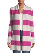 Cashmere Open-front Striped Cardigan, Pink