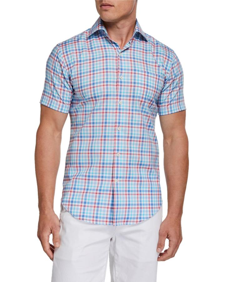 Men's Plaid Short-sleeve Pocket