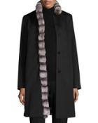 Wool Coat W/ Rabbit Fur Trim, Black