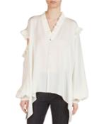 Forli Silk Split-shoulder Ruffle Blouse