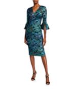 V-neck 1/2-sleeve Cloque Dress