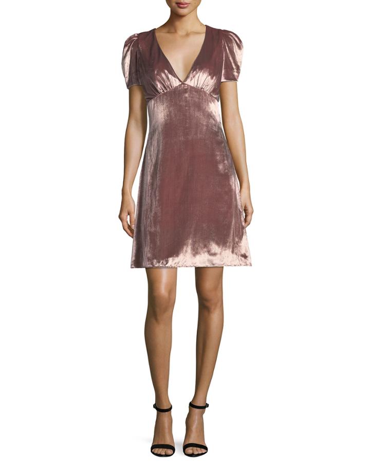 Christine Puff-sleeve Panne Velvet Dress