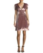 Christine Puff-sleeve Panne Velvet Dress