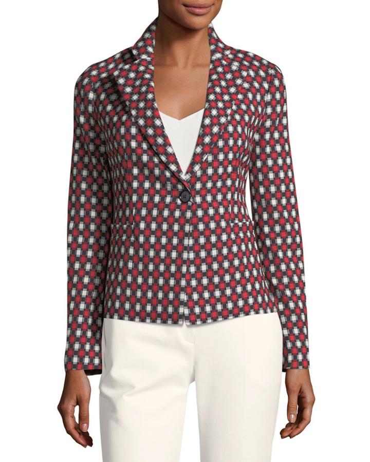 Notched-lapel One-button Optic-print Wool-blend Jacket