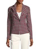 Notched-lapel One-button Optic-print Wool-blend Jacket