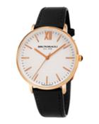 36mm Roma Classic Leather Watch, Black/rose