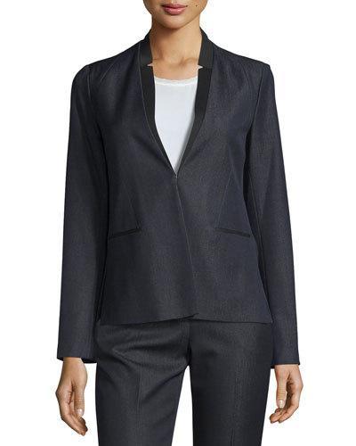 Mikayla Inverted-lapel Blazer Jacket, Indigo