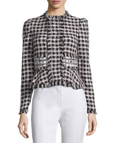 Plaid Tweed Jacket, Black/cream