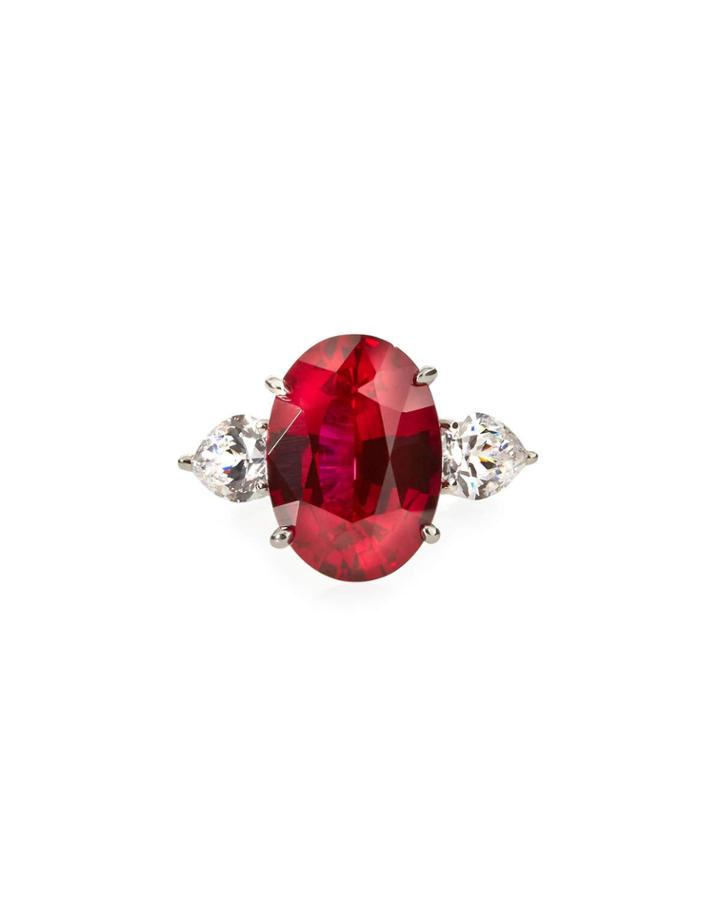 Red & White Cz Crystal Ring