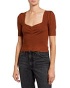 Suzanne Puff-sleeve Rib Knit Crop Top