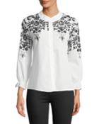 Windy Embroidered Button-front Blouse