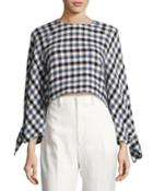 Fairfax Gingham Tie-sleeve Top