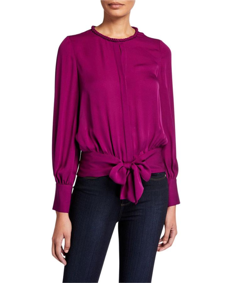 Kelsie Crewneck Bow-hem Blouson-sleeve