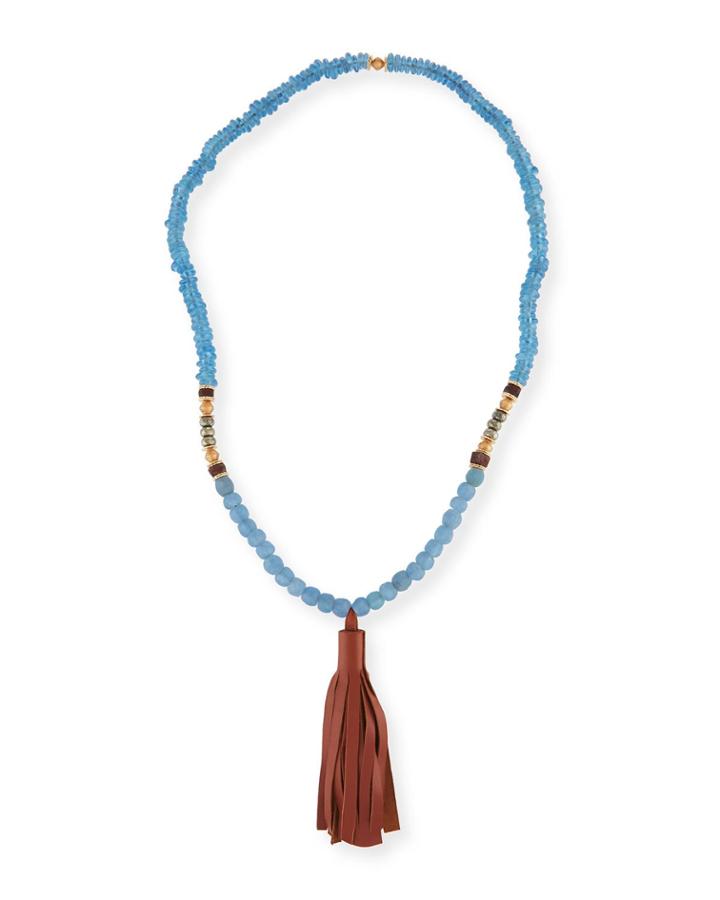 Beaded Tassel Necklace, Blue/brown