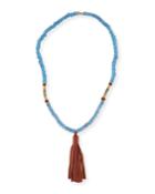 Beaded Tassel Necklace, Blue/brown