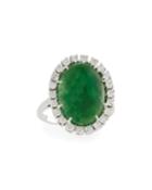 Estate 14k White Gold Jade & Diamond Ring,