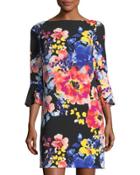 3/4-sleeve Floral-print