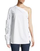 One-sleeve Side-button Poplin Top