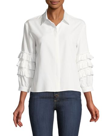 Tiered Ruffle-sleeve Button-front Blouse