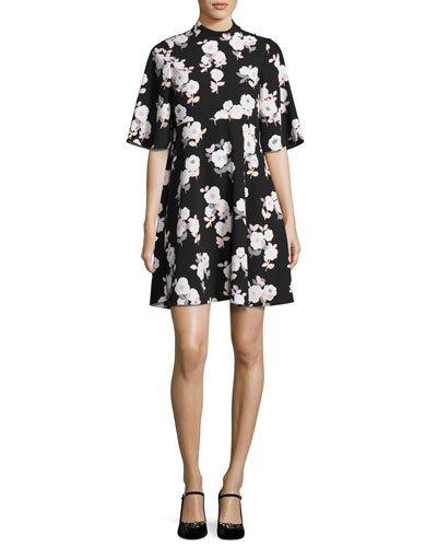 Posy Floral Swing Dress, Black