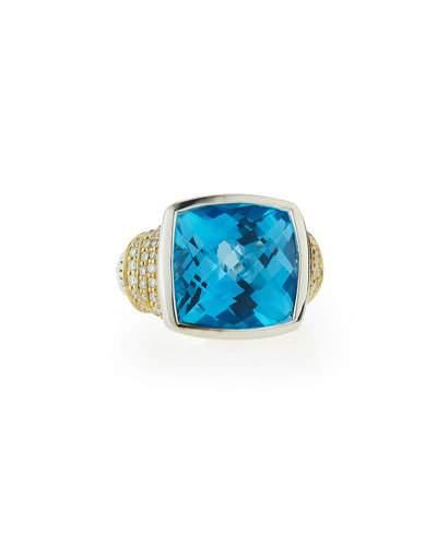 Embrace Large Cushion-cut Blue Topaz & Diamond Ring,