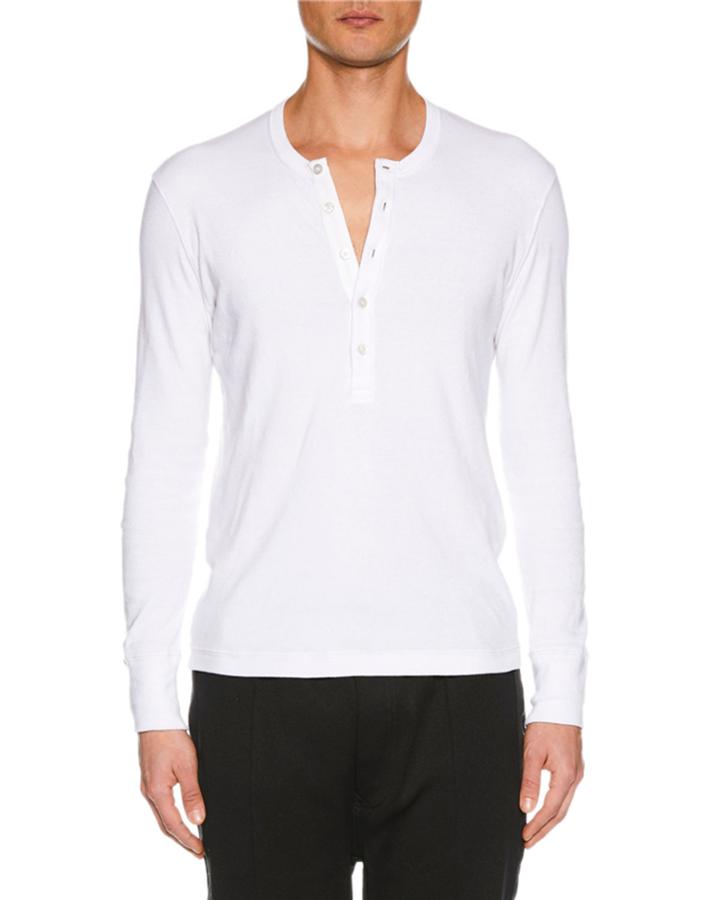 Men's Button-placket Long-sleeve Cotton Henley