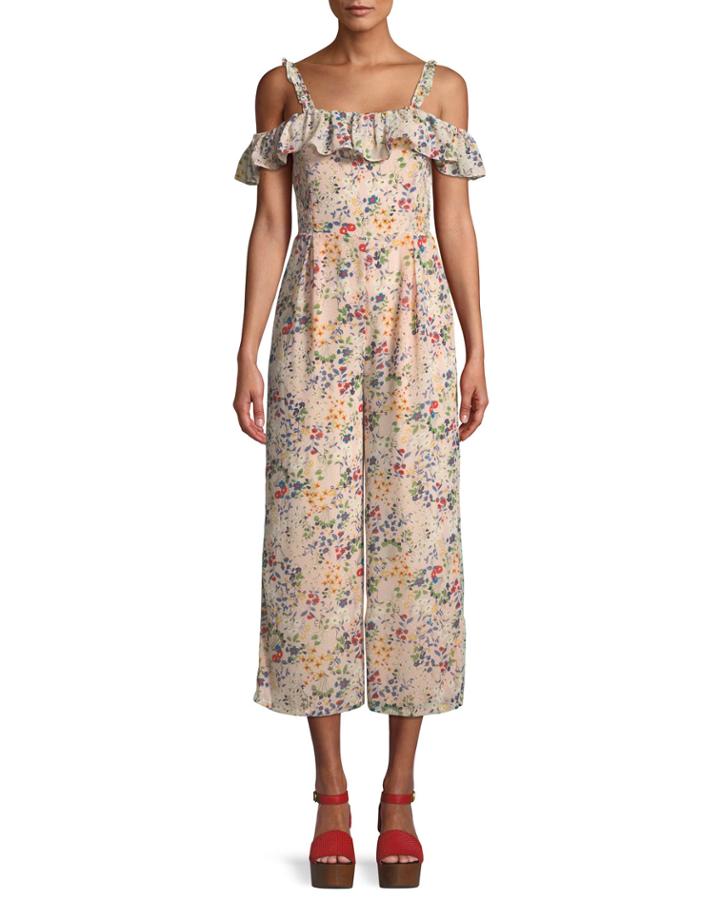 Floral Cold-shoulder Jumpsuit