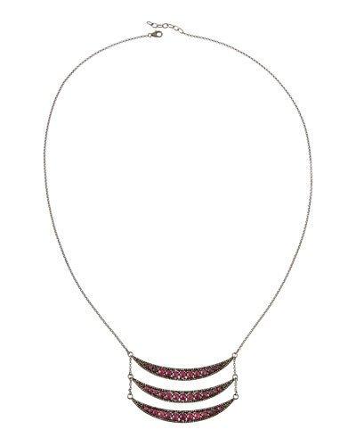 Long Composite Ruby & Diamond Stacked Crescent Pendant Necklace