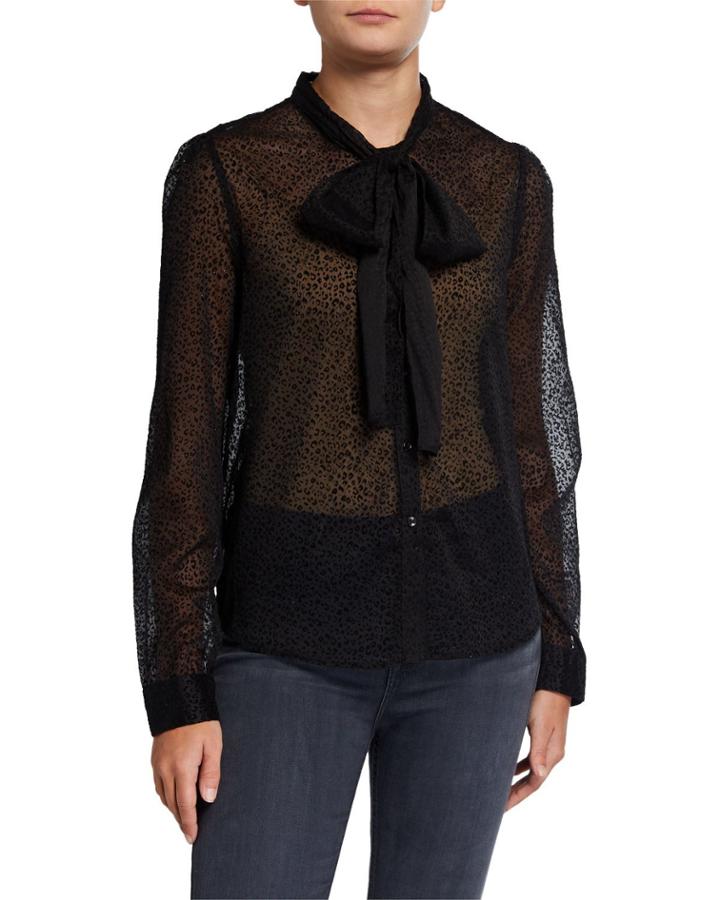 Leopard-print Tie-neck Blouse