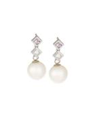 18k Pink Sapphire & Diamond Pearl Drop Earrings,
