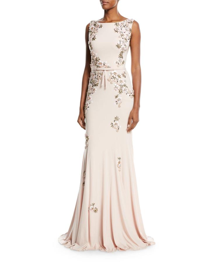 Floral Embellished Open-back Gown