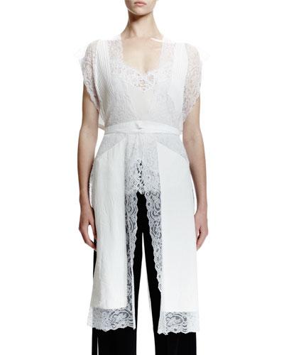 Open-back Lace-trimmed Silk Vest, White