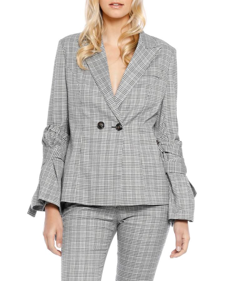 Ella Tie-sleeve Double-breasted Plaid Jacket
