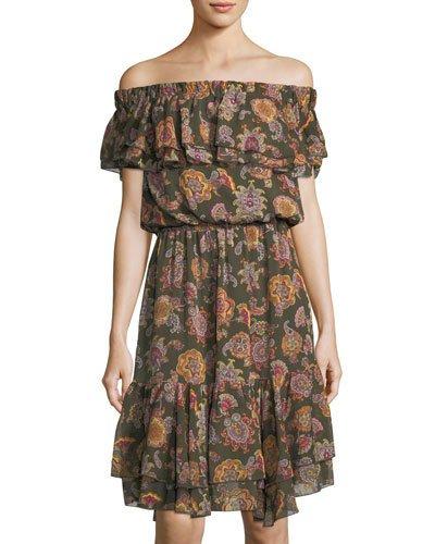 Paisley-print Off-the-shoulder Dress