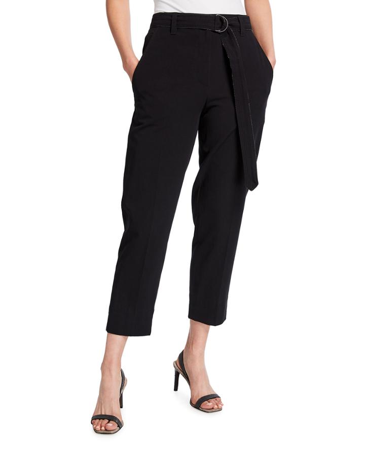 Cotton-crepe Belted Ankle Pants