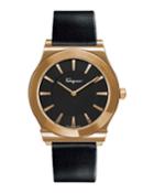 Men's 41mm Guilloche Watch With Leather Strap, Black/rose Gold