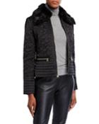 Floral Quilted Jacket W/ Detached Faux Fur Collar