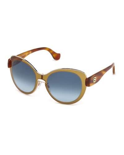 Metal-trim Plastic Round Sunglasses,