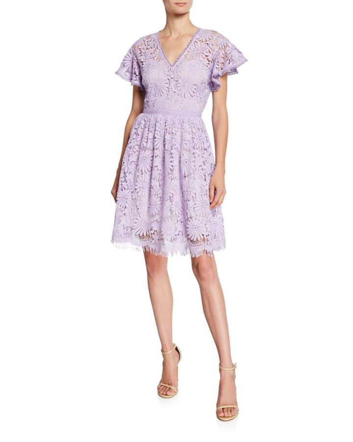 Giorgia V-neck Short-sleeve Floral-lace Dress