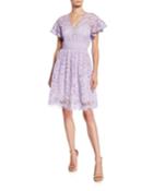 Giorgia V-neck Short-sleeve Floral-lace Dress