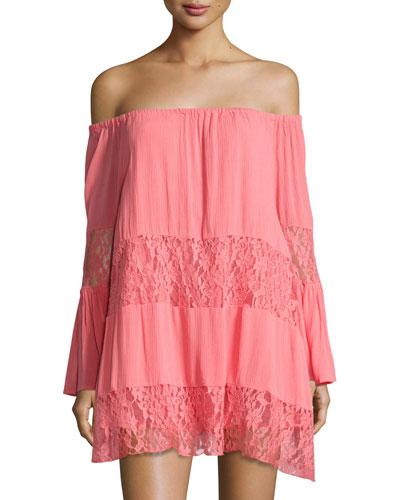 Lace-trim Off-the-shoulder Dress