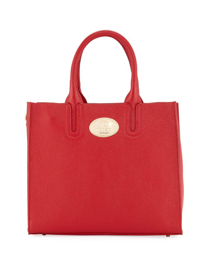 Zip-top Leather Tote Bag, Red